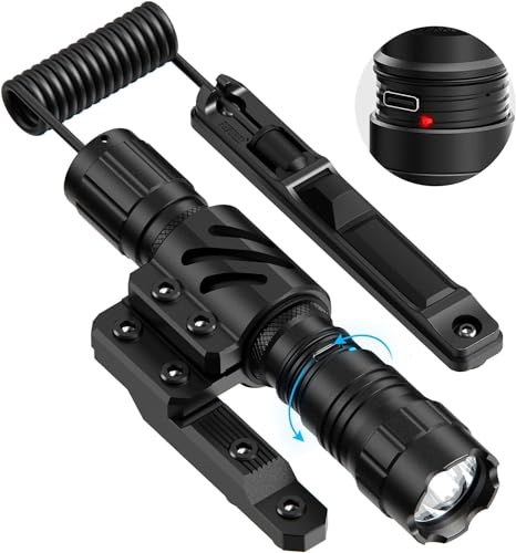 Feyachi LED Torches Tactical Flashlight M Lock Mount Rail LED Flashlight | 4 Modes 1500 Lumen Rechargeable IPX7 Protection Included with Pressure Switch