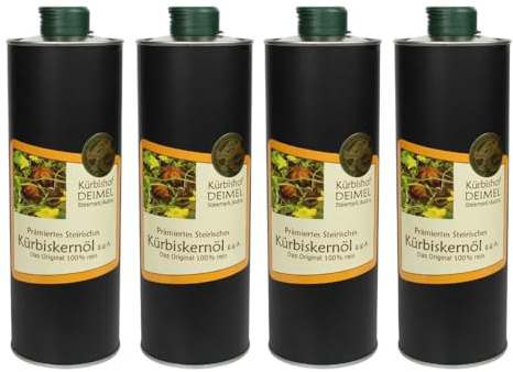 Kürbishof DEIMEL Steiermark/Austria - Offerta risparmio 4 x 1000 ml - Olio di semi di zucca in lattina - Originale della Stiria - Direttamente dal produttore