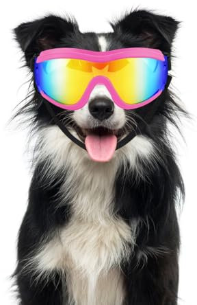 Hunde Sonnenbrille, Hund Fliegerbrille, Leichte TPU Hundebrille mit Verstellbarem Riemen für Reisen und Skifahren