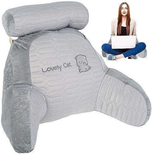 Jokapy Reading Pillow for Bed Lovely 2 In 1,Back Support Cushion with Arms Detachable Backrest Support Pillow Cuddle Cushion for Bed,Back Gaming Pillow Reading Back Support Pillow (Latex(M), Cat)