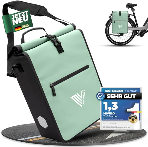 MIVELO 2-i-1 cykelväska för bagagehållare, pakethållare, väska, 100 % vattentät cykelväska för bagagehållare (mint, 25 l)