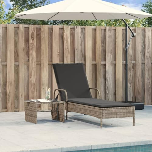 Homgoday Lettino prendisole con ruote e cuscino, schienale regolabile in 3 posizioni, per mobili da giardino, sedia a sdraio, sedia a sdraio, sedia da giardino, 110 kg, carico grigio, polyrattan