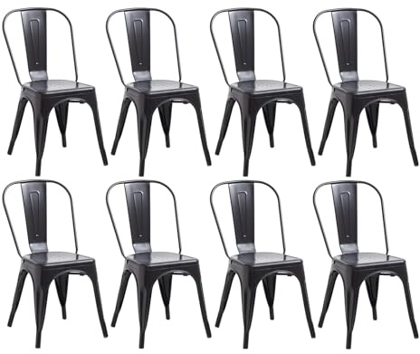 JZGORC Set di 8 Sedie da Pranzo in Stile Industriale Retrò, Aspetto Metallo, Design Impilabile, Sedie per Ristoranti, Bistrot, Caffè, Matrimoni in Giardino - Nero