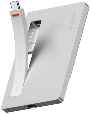 sharge Disk Plus SSD Enclosure (6 mm), World's Thinnest SSD Adapter 10 Gbit/s (up to 4 TB) with USB C 3.2 for M.2 NVMe SSD 2230 2242 2280 with USB PD 100 W CC, Silver (Single-Sided SSD)