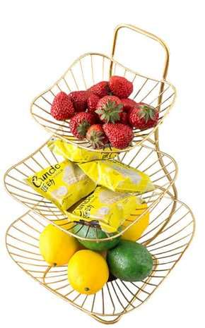 RUETERY Corbeille à fruits moderne à 3 étages en fer - Pour légumes, pain et fruits - 16 x 20,3 x 26 cm - Doré