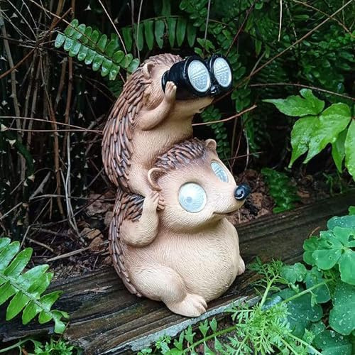 Juliahestia Garden Decor Solar Outdoor: Hedgehog Statue Animal Lights Outside Decorations Backyard Funny Sculptures Cute Figurines Gifts for Father Husband Anniversary Housewarming