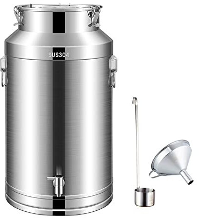 BPABDEITR Siegel Milchtransportkanne, Robuste Milchkanne, Edelstahl 304, Milcheimer for den Bauernhof, Weineimer, Transporttank for Flüssigkeiten mit Zapfhahn, Trichter und Weinlöffel(28L)