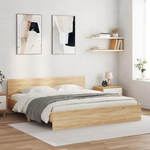 KTHLBRH Bettgestell Familienbett Doppelbett Schlafzimmer möbel Bettgestell mit Kopfteil und LED-Beleuchtung Sonoma-Eiche