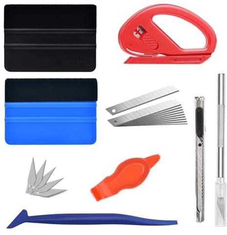 LNSYSNS 22 Pezzi Set di Attrezzi in Vinile per Auto, Kit per Pellicole per Vetri, con Raschietto in Plastica e Lama in Feltro Antigraffio, Kit Pellicola Oscuramento Vetri Auto, per Pellicole per Auto