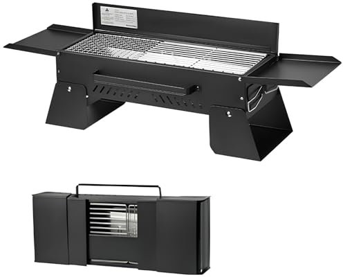 PQPQLI Koffergrill, Tragbarer Holzkohlegrill, Kleiner Grill, Faltbar Und Leicht Zu Transportieren, Für Grillen Im Freien, Camping, Reisen, Picknicks, Garten, Strandparty(Black)