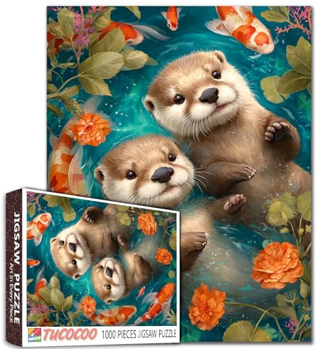 Süße Otter Schwimmende Puzzles für Erwachsene 1000 Teile Tiere Koi Fische DIY Handarbeit Puzzles Unterwasser Kunst Jigsaw Puzzles für Heimdekoration Herausforderung Puzzle Stressabbau Spieleabende