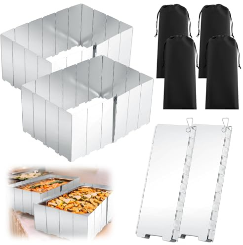MorningRo 4 Pcs 80 Plate Chafing Dish Wind Stove Camping Guard 67 x 7.8'' Stainless Steel Wind Cover Folding Outdoor Windscreen with Drawstring Bag for Camp Picnic Burner Guard (Sliver)