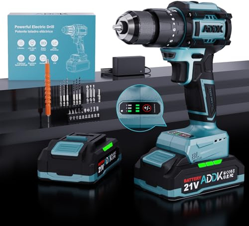 Perceuse Visseuse Sans Fil 21V, Visseuse Devisseuse Sans Fil avec Batterie 2.0Ah, 40Nm Max, 24+3 Réglages de Couple, 20 Accessoires, 3 Vitesses pour Projet de Bricolage (Perceuse électrique A)