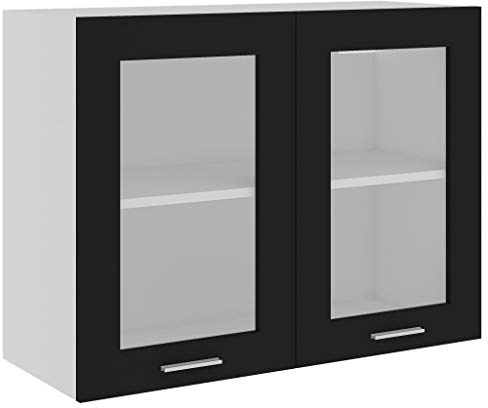 Homvdxl Küchenschrank Hängeschrank mit 2 Glastüren, 80 cm breit Hängeschrank Hängeschrank Badschrank für Badezimmer Wohnzimmer Flur Schwarz