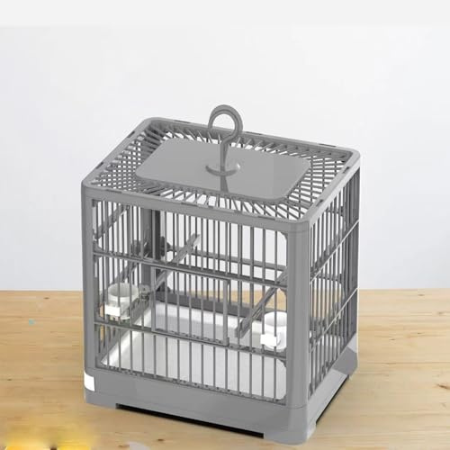 Generisch Faltbarer Vogel-Reisekäfig mit Griff, tragbarer Kleiner Papageienkäfig mit 2 Sitzstangen, 2 Näpfen, Futterspender und herausnehmbarem Tablett für einfache Reinigung(Grey)