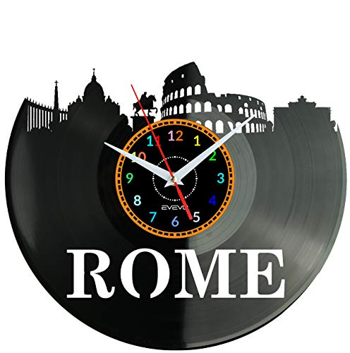 Orologio da parete Roma con disco in vinile Orologio decorativo moderno ed elegante per gli amanti dei viaggi Clima italiano Regalo perfetto W0852