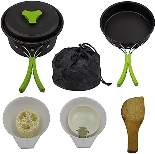OYYMTE Pentole da Campeggio, Utensili for Attrezzature da Cucina, Set di pentole Non Bastoncini, Set da Cucina Esterna Leggera for Campeggio BBQ. Outdoor, Green.