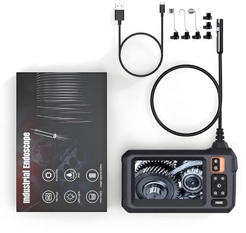 BOGJFC 8mm HD 1080P Industrial Endoscope Camera with 4.3 Inch IPS Screen for Car Repair and Plumbing Pipe Inspection IP67 Waterproof Semi Rigid Cable 1m/5m/10m Orange(5m,8MM Dual Lens)