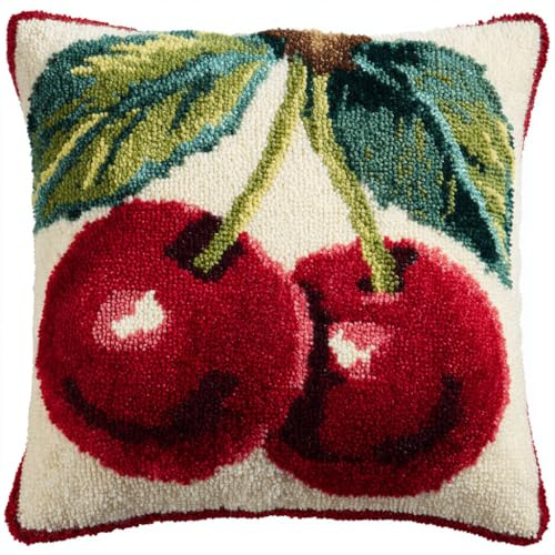 Henypt Kit de Almohadones con Cierre de Gancho Frutos rojos Kit De Cojines De Pestillo 43X43cm Funda de Cojín para Sofá, Latch Hook Manualidades Kits
