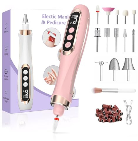 XunmotorYao Torno para Uñas Profesional, 20000 RPM 9 Velocidades Lima Eléctricas Uñas con 13 Brocas, Recargable USB 15 en 1 Manicura y Pedicura para Salón Casa DIY,Rosa