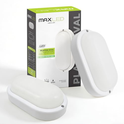 Maxled, Light is Led! 2 Stück LED Wandleuchte Innen Kellerlampe 8W 720LM 4000K Neutralweiß Lampe Feuchtraumleuchte Oval IP65 Deckenlampe Wandlampe Deckenleuchte Bad für Treppe Flur Kellerleuchte