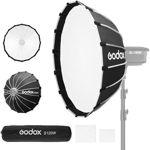 Godox Softbox Godox S120W Bowens Mount Softbox da 120 cm, con diffusore e custodia per il trasporto, Softbox resistente a installazione rapida, compatto per riprese fotografiche, luce continua, flash