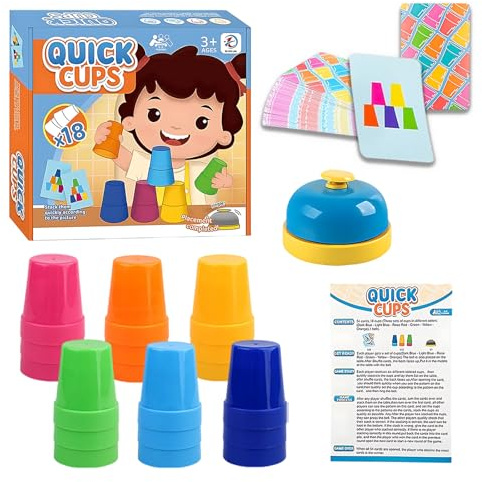 Juego de apilamiento de vasos deportivos, vasos de apilamiento rápido para niños y adultos,con 18 vaso-s de velocidad,54 cartas,1 campana para , juguetes de fiesta de apila-miento rápido de velocidad
