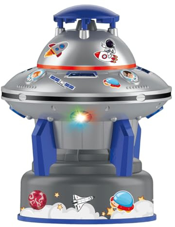 Water Rocket Sprinkler for Kids Outdoor Summer Toy with LED Light & 360° Spin, Adjustable Height Water Launcher, DIY Space Stickers, Backyard Lawn Garden Gift Boys Girls Age 3-12 (Blue)