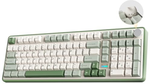 YUNZII B98 Pro Clavier Mécanique Gaming sans Fil (Vert Matcha, Candy) | 96% avec Pavé Numérique et Molette Chat, Bluetooth 5.0/2.4G/USB-C, Gasket, Hot-Swap, RGB, QWERTY, pour Win/Mac