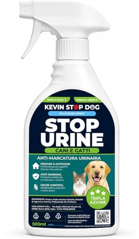 KEVIN STOP DOG Repellente Cani e Gatti 500ML - Dissuasore Spray Anti Marcatura Urina Pipi per Esterni ed Interni - Disabituante Naturale - Elimina Odori - Made in Italy