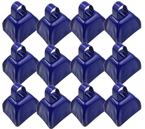 Bediffer 12 Stück Metall-Kuhglocken, Laute Geräuschemacher für Sportveranstaltungen, Hochzeiten, Partys, Kleine 7,6 Cm Große Blaue Kuhglocke (12er-Pack)