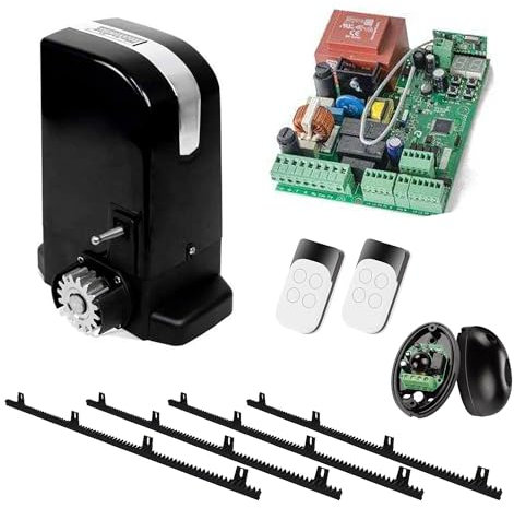carcasaschulas Profi-Schiebetür-Set zur Automatisierung von Schiebetüren und Türen bis zu 500 kg Gewicht, mit Reißverschluss aus Nylon und Stahl, Lichtzelle, Fernbedienungen und Rangierplatte.