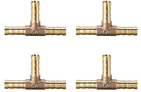 sourcing map Conector Manguera de Lengüeta, Racor Manguera de Latón de 3 Vías en Forma de T, Púa de 6mm DI, Adaptador Manguera Tubo de Aire Gas Agua, 4 Piezas
