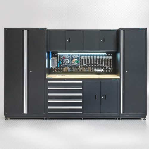 Werkbank 160 cm mit Hängeschrank, schmalem & breitem Seitenschrank