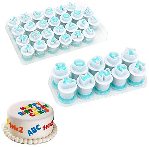 Techson 26 PCS Capital Letter Cookies Cutter, Mini Plastic Alphabet Fondant Cake Biscuit Plunger Mold, Baking Accessories Set (Uppercase Letters & Numbers)