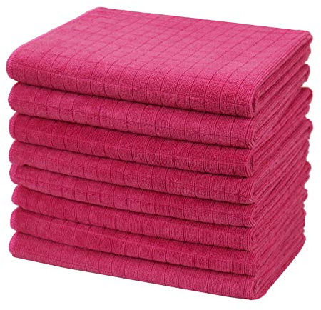 gryeer 8er-Set Microfaser Geschirrtücher, weiche, super saugfähige und fussel freie Küchentücher, 45 x 65 cm (Rot)