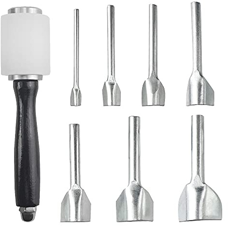 XINMEIWEN Lot de 8 outils de coupe en forme de V pour cuir - 7 tailles - Pour ceinture, sac, portefeuille - Avec marteau en cuir (10-40 mm)