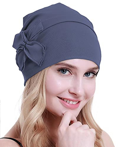 osvyo Baumwolle Chemo-Turbane Kopfbedeckung Beanie Mütze Kappe für Frauen Krebs Patienten Haarausfall BLAU GRAU