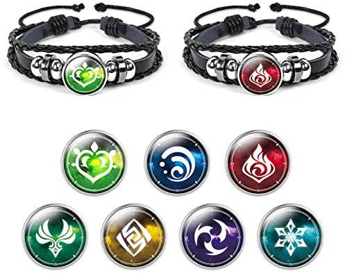 Aucuu 2 Pezzi Genshin Impact Bracciale，Bracciale Periferico per Danimazione con Elementi di Gioco e Distintivo di Gioco, Anime Bracciale Luminoso Intrecciata Bracciale per Cosplay-Nero