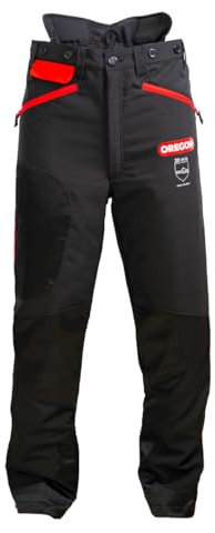Oregon Waipoua Kettensägen-Schnittschutzhose, Typ A Klasse 1, sägesicherer Schutz, verstellbare, leichte, atmungsaktive, verstärkte Kleidung, Größe XL / EU 54-56 - Schwarz/Rot (295466/XL)