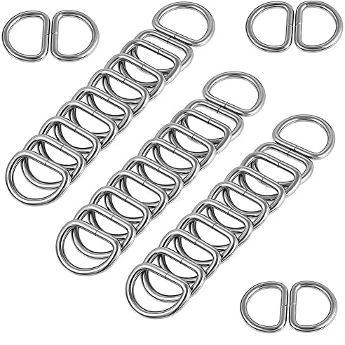 Butyeak Metall D Ringe, Halbrunder D-Ring, Metall-D-Ring, 30 Stück 25mm D Ringe Schnalle, D-Ring, Halbringe Silber, für Rucksack Gürtelschnallen Taschen Gürtel Handtaschen Bastelzubehör, Karabiner