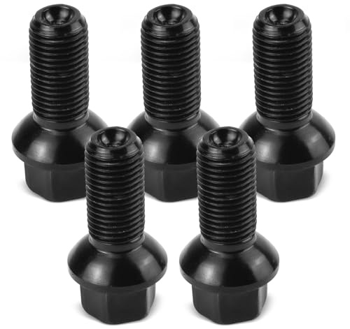 Bomunik 5PCS M14X1.5 Wheel Lug Bolts Nuts for Mercedes Benz 2003-2018 A B C E Class CLA CLS CLK GLA GLK ML350 GL350 GL450 R300L R350L SLC SLK SL Replacement Number: 0009908307 M14X1.5MM 26/49MM