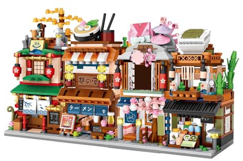 LOZ Mini Blocks 4 IN 1 Japanisches Street View Haus Klemmbausteine Bausteine Bausatz, 1608 Teile Modular Haus Modellbausatz, Geschenke Spielzeug für Kinder und Erwachsene