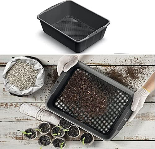 B2C Garden Sieve Plastic Large Riddle Riddler Soil Sifter Mesh Gardening Tools Round Rectangle Adjustable 4mm to 10mm (Rectangle)