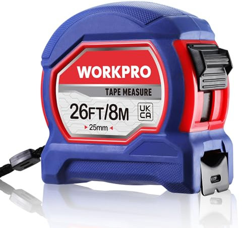 WORKPRO Tape Measure 8M 26FT, Retractable Professional Measuring Tape, Imperial and Metric Measurements with Metal Belt Clip
