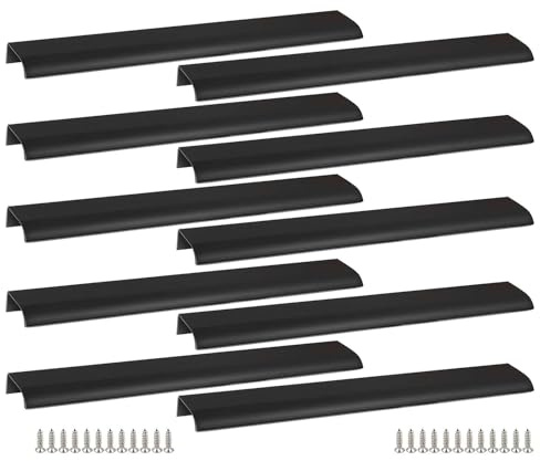 Ndjiloik 10 Stück Versteckter Türgriff Schrankgriffe Möbelgriffe Aluminiumlegierung für Kleiderschrank Tür Schubladen, Schwarz,Gesamtlänge 150MM