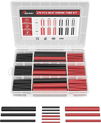 RED WOLF Schrumpfschlauch Set mit Kleber 3:1 Schrumpfverhältnis Doppelwandiger Wärmeschrumpfschlauch Wasserdicht Heat Shrink Tube Rot & Schwarz 270 Stück