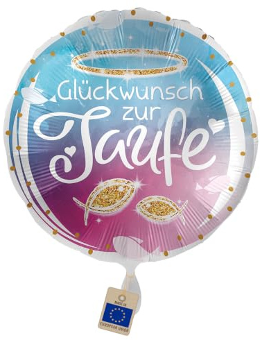 Folienballon Glückwunsch zur Taufe – Fischsymbol Ballon | Taufballon mit goldenen Fischen, Geschenk & Deko für Taufe, Tauffeier, Jungen, Mädchen, Kirche & Fotoecke