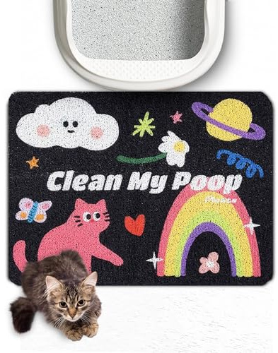 Lukamoo® Cute Cat Litter Mat (24''x16''), Large, for Kitty Litter & Cute Cat Litter Box, Clean My Poop