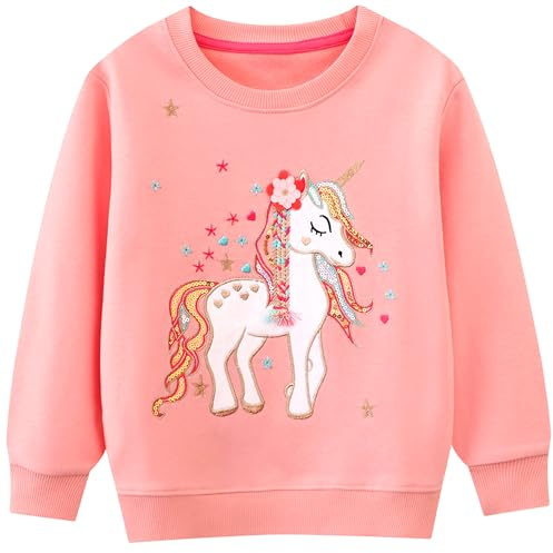 JinBei Sweatshirt für Mädchen Kinder Pullover Baumwolle Top Casual Jumper Kleinkind Langarmshirt Warme Kleidung, Alter 2-7 Jahre alt, Gr.92-122